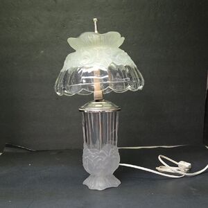 Roses Boudoir Lamp Design Frosted & Clear Glass Base & Shade, 14.5"
